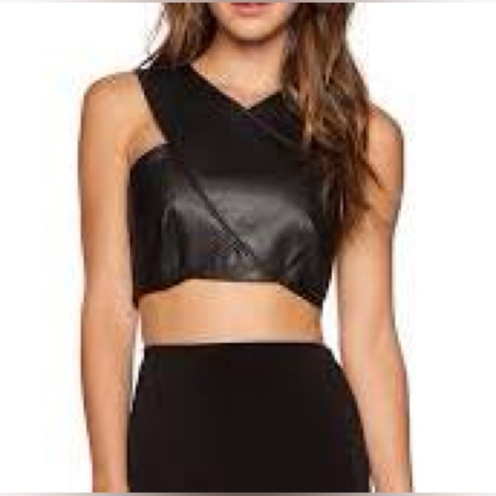BCBGMAXAZRIA Womens Nyella Faux Leather Crop Top in Black Size Small